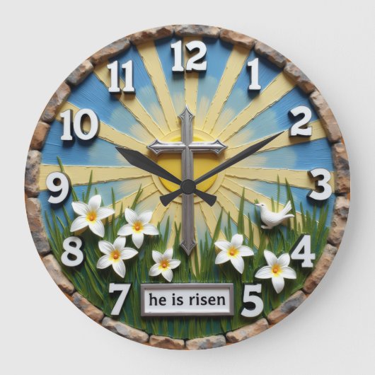 Jesus He Is Risen Sunburst ラージ壁時計 (正面)