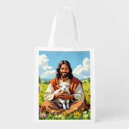 Jesus holding a Lamb | Religious Christian エコバッグ