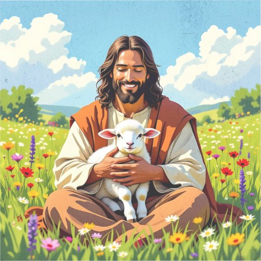 Jesus holding a Lamb | Religious Christian シール (正面)