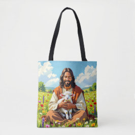 Jesus holding a Lamb | Religious Christian トートバッグ