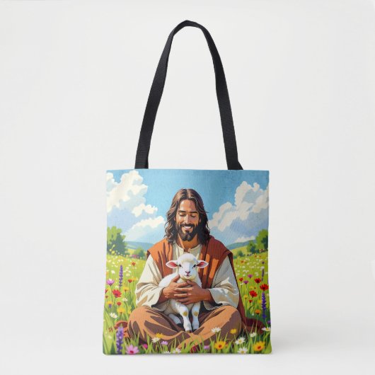 Jesus holding a Lamb | Religious Christian トートバッグ (正面)