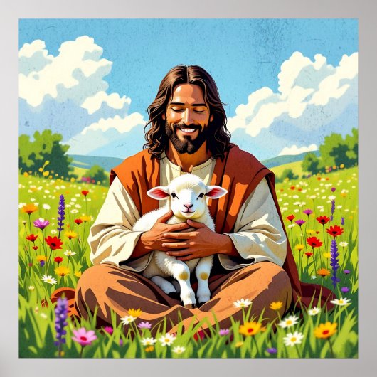 Jesus holding a Lamb | Religious Easter ポスター (正面)