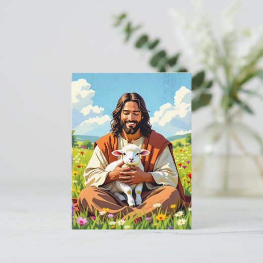 Jesus holding a Lamb | Religious Easter ポストカード (スタンド正面)