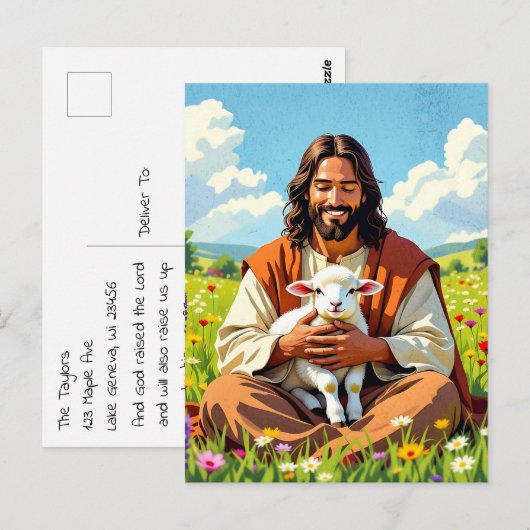 Jesus holding a Lamb | Religious Easter ポストカード (正面/裏面)