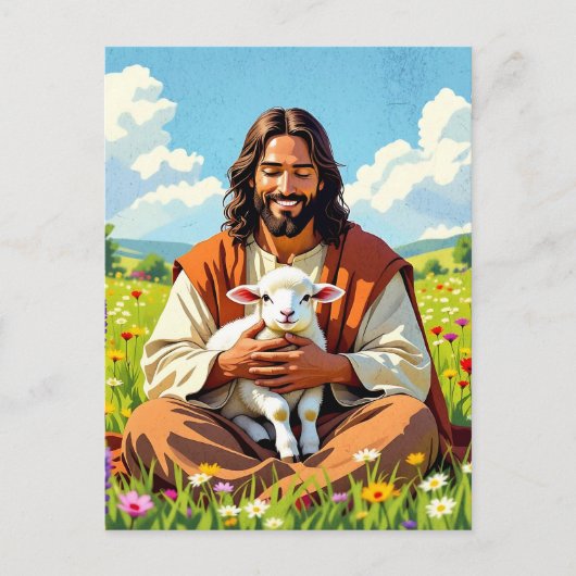 Jesus holding a Lamb | Religious Easter ポストカード (正面)