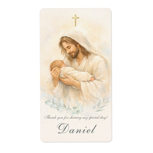 Jesus Holding Baby Baptism Return Address Label ラベル (正面)