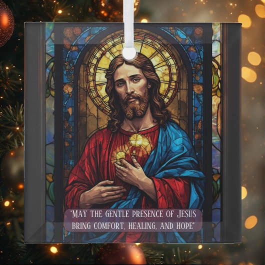 Jesus Icon of Healing Religious Christmas Quote  ガラスオーナメント