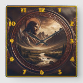 Jesus in 威厳のある Mountain Landscape at Dusk スクエア壁時計 (正面)