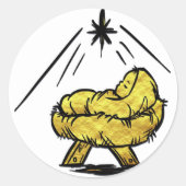 Jesus In Manger金ゴールドカラークリスマスラベル ラウンドシール (正面)