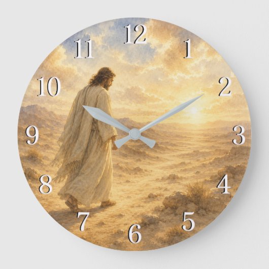 Jesus in the Desert Wall Clock — Inspirational Des ラージ壁時計 (正面)