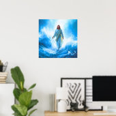 Jesus In The ocean Poster Print ポスター (ホームオフィス)
