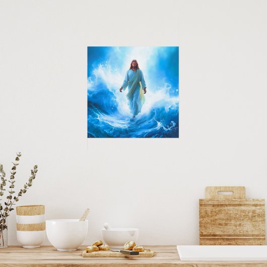 Jesus In The ocean Poster Print ポスター (キッチン)