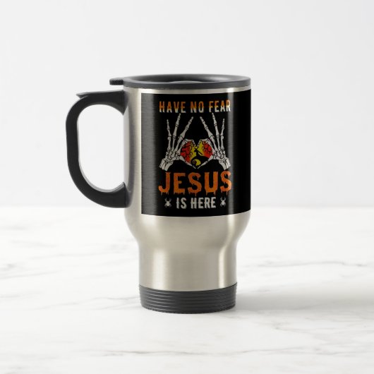 Jesus Is Heart Skeleton Hand Minimal Design トラベルマグ (左)