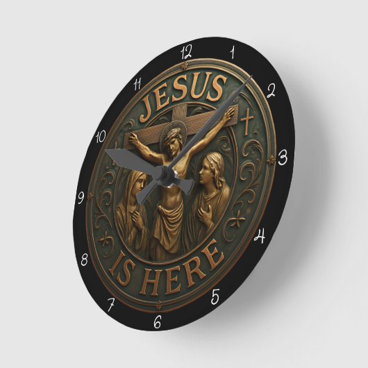 Jesus Is Here Religious  ラウンド壁時計 (傾斜)