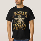 Jesus Is King Elegant Gold Script Christian Tシャツ (正面)