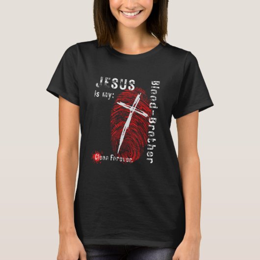 Jesus is my Blood Brother Cross Fingerprint Destre Tシャツ (正面)