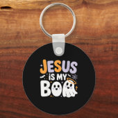 Jesus Is My Boo Cute Christian Halloween Ghost Fun キーホルダー (正面)