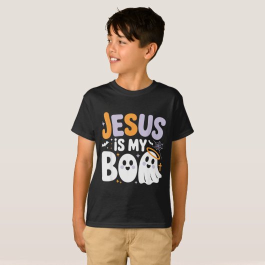 Jesus Is My Boo Cute Christian Halloween Ghost Fun Tシャツ (正面フル)