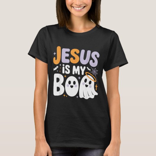 Jesus Is My Boo Cute Christian Halloween Ghost Fun Tシャツ (正面)