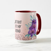 Jesus Is My King - Custom Text Floral Mug マグカップ (正面右)