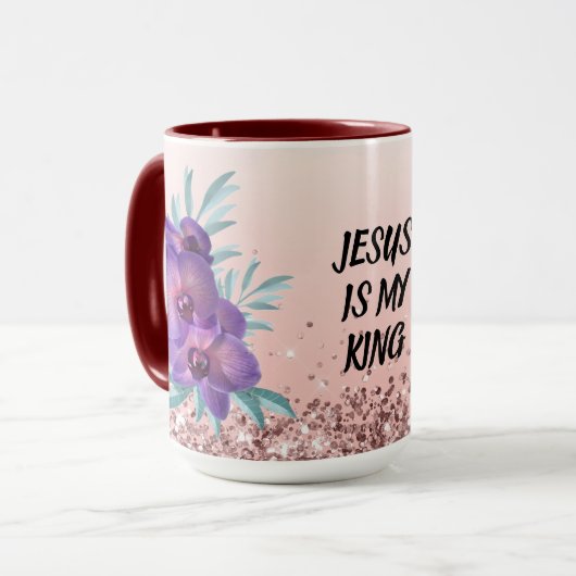 Jesus Is My King - Custom Text Floral Mug マグカップ (正面左)