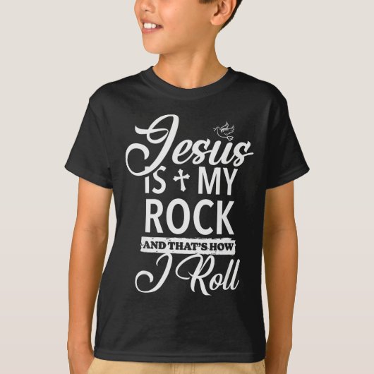 Jesus Is My Rock And That Is How I Roll Funny Reli Tシャツ (正面)