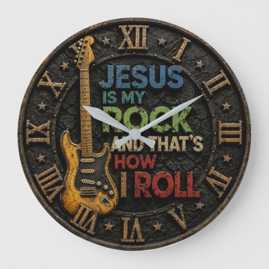 Jesus Is My Rock Christian Guitar ラージ壁時計 (正面)