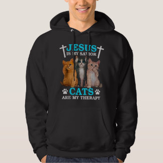 Jesus Is My Savior Cats Are My Therapy Christian F パーカ