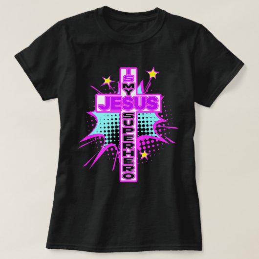 Jesus Is My Superhero Pop Art Design Tシャツ (デザイン正面)