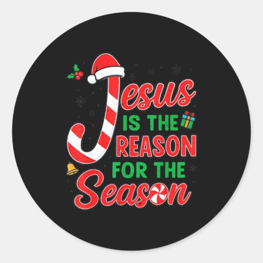 Jesus Is Reason For Season Christian Christmas Pjs ラウンドシール (正面)