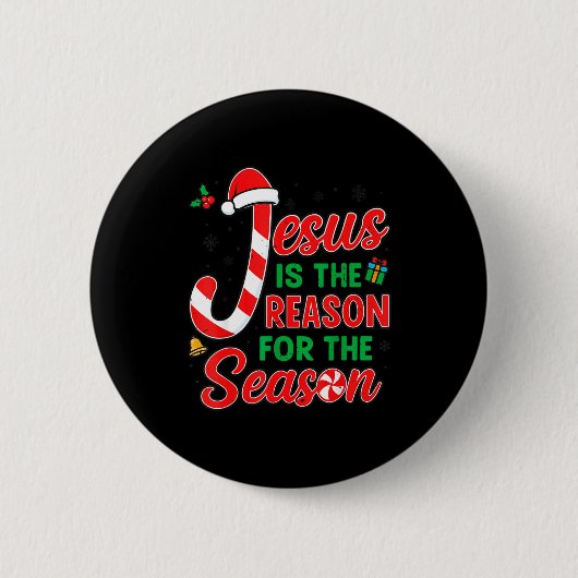 Jesus Is Reason For Season Christian Christmas Pjs 缶バッジ (正面)