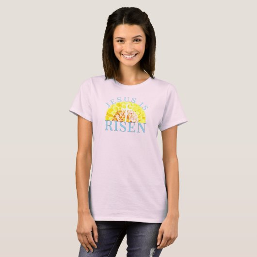 Jesus Is Risen Easter Christian Floral Cross Tシャツ (正面フル)