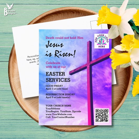 JESUS IS RISEN Logo QR Code Church Services EASTER インビテーションポストカード
