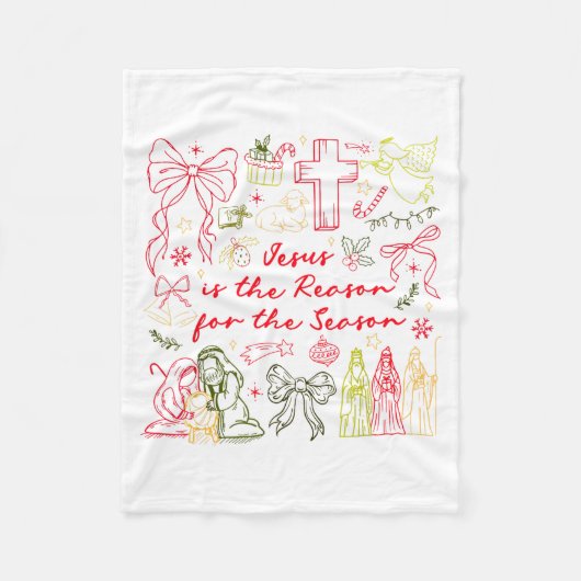 Jesus Is The Reason Christian Cross Coquette Bow C フリースブランケット (正面)