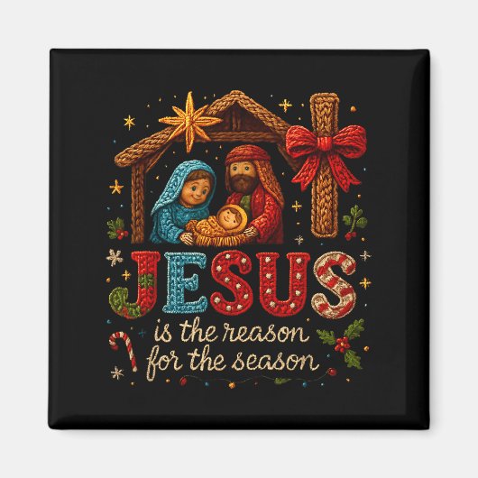 Jesus Is The Reason For Season Yarn Crochet Art De マグネット (正面)