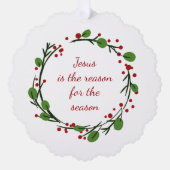 "Jesus is the reason for the season" Holly Design オーナメントカード (正面)
