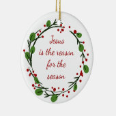 "Jesus is the reason for the season" Holly Design セラミックオーナメント (右)
