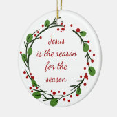 "Jesus is the reason for the season" Holly Design セラミックオーナメント (左)