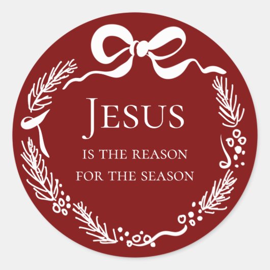 Jesus is the Reason | Hand Drawn Bow Red Christmas ラウンドシール (正面)