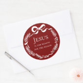 Jesus is the Reason | Hand Drawn Bow Red Christmas ラウンドシール (封筒)