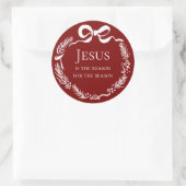 Jesus is the Reason | Hand Drawn Bow Red Christmas ラウンドシール (バッグ)