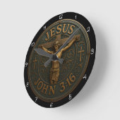 Jesus John 3:16 Metallic Cross ラウンド壁時計 (傾斜)