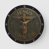 Jesus John 3:16 Metallic Cross ラウンド壁時計 (正面)