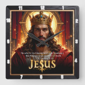 Jesus King Crown Sovereign Majesty Red スクエア壁時計 (正面)