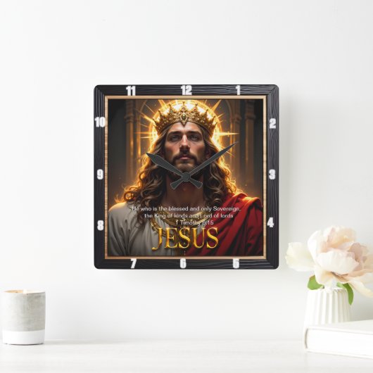 Jesus King Crown Sovereign Majesty Robe スクエア壁時計 (ホーム)