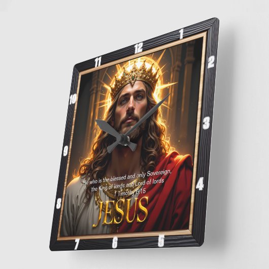 Jesus King Crown Sovereign Majesty Robe スクエア壁時計 (傾斜)
