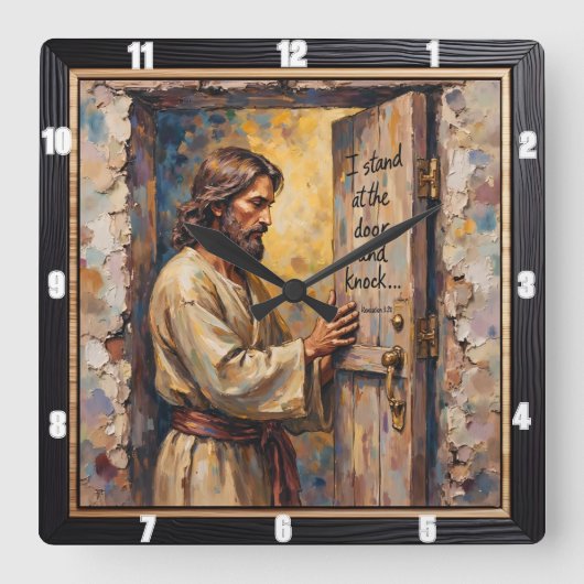 Jesus Knocks: Open Your Heart スクエア壁時計 (正面)