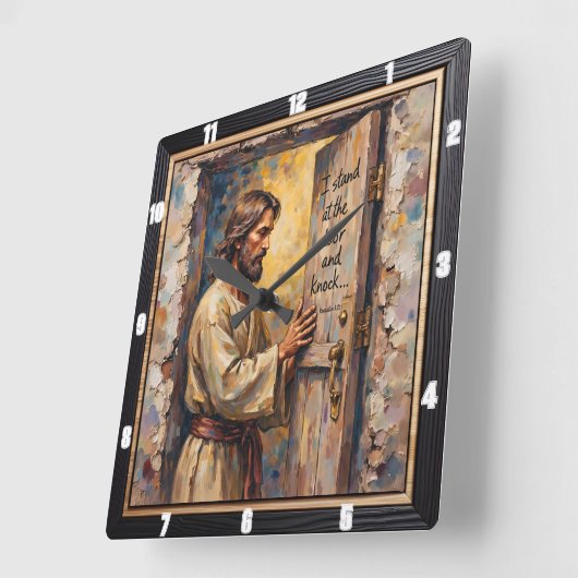 Jesus Knocks: Open Your Heart スクエア壁時計 (傾斜)
