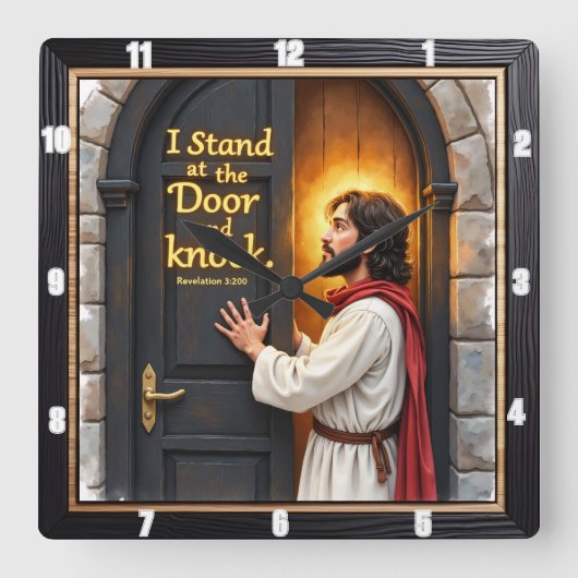 Jesus Knocks: Open Your Heart スクエア壁時計 (正面)
