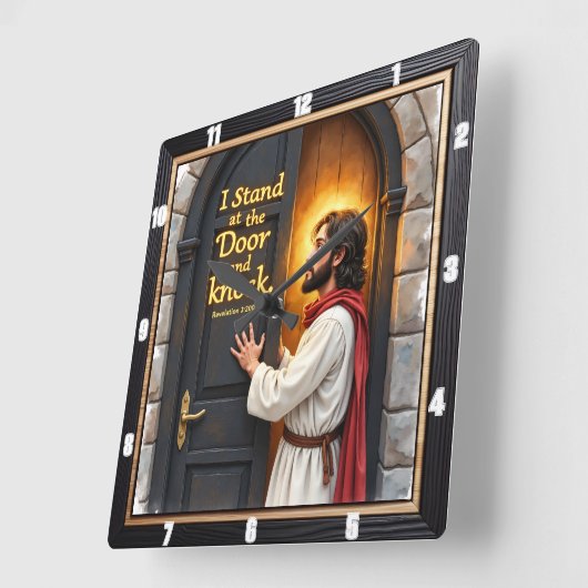 Jesus Knocks: Open Your Heart スクエア壁時計 (傾斜)